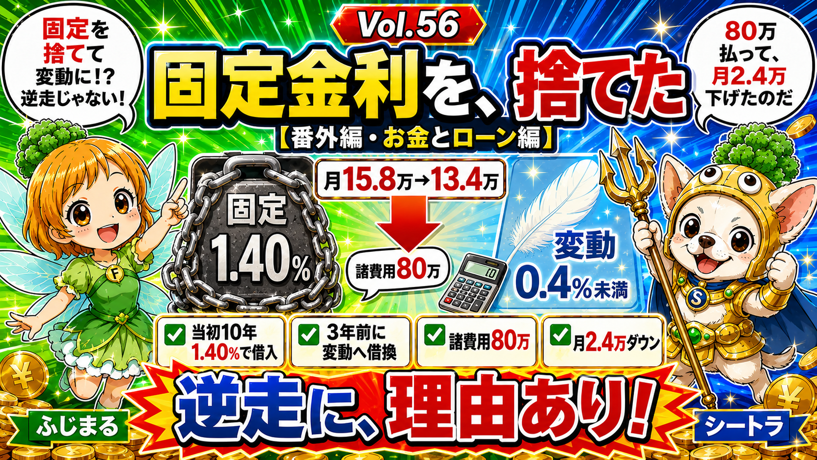 Vol.56 番外編 固定金利を捨てて変動へ|80万払って月2.4万下げた8年の借換実録