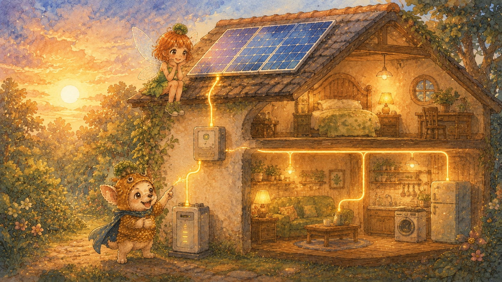 Vol.6 創蓄連携（1台パワコンで太陽光と蓄電池を制御）の説明用イメージ